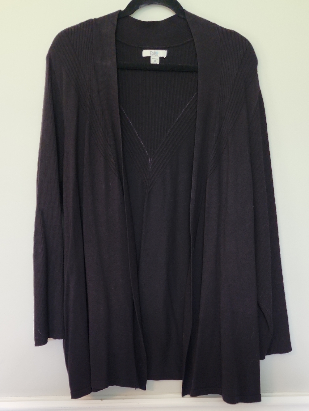 croft & barrow Black Open-Front Rib Accent Cardigan